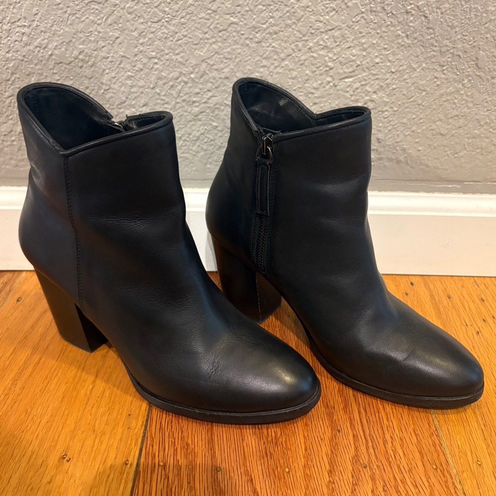 Thursday Boots Co. Womens 8 Black Good Leather Block Heel Zip Ankle